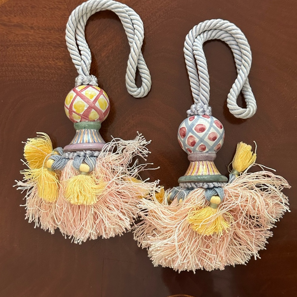 Mackenzie-Childs *RARE* Hand Painted Ceramic Decorative Tassels with Fringe